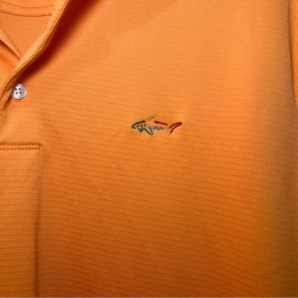 Greg Norman Five Iron Golf Polo Shirt Bright Orange Shark Logo Play Dry Large - Picture 2 of 8